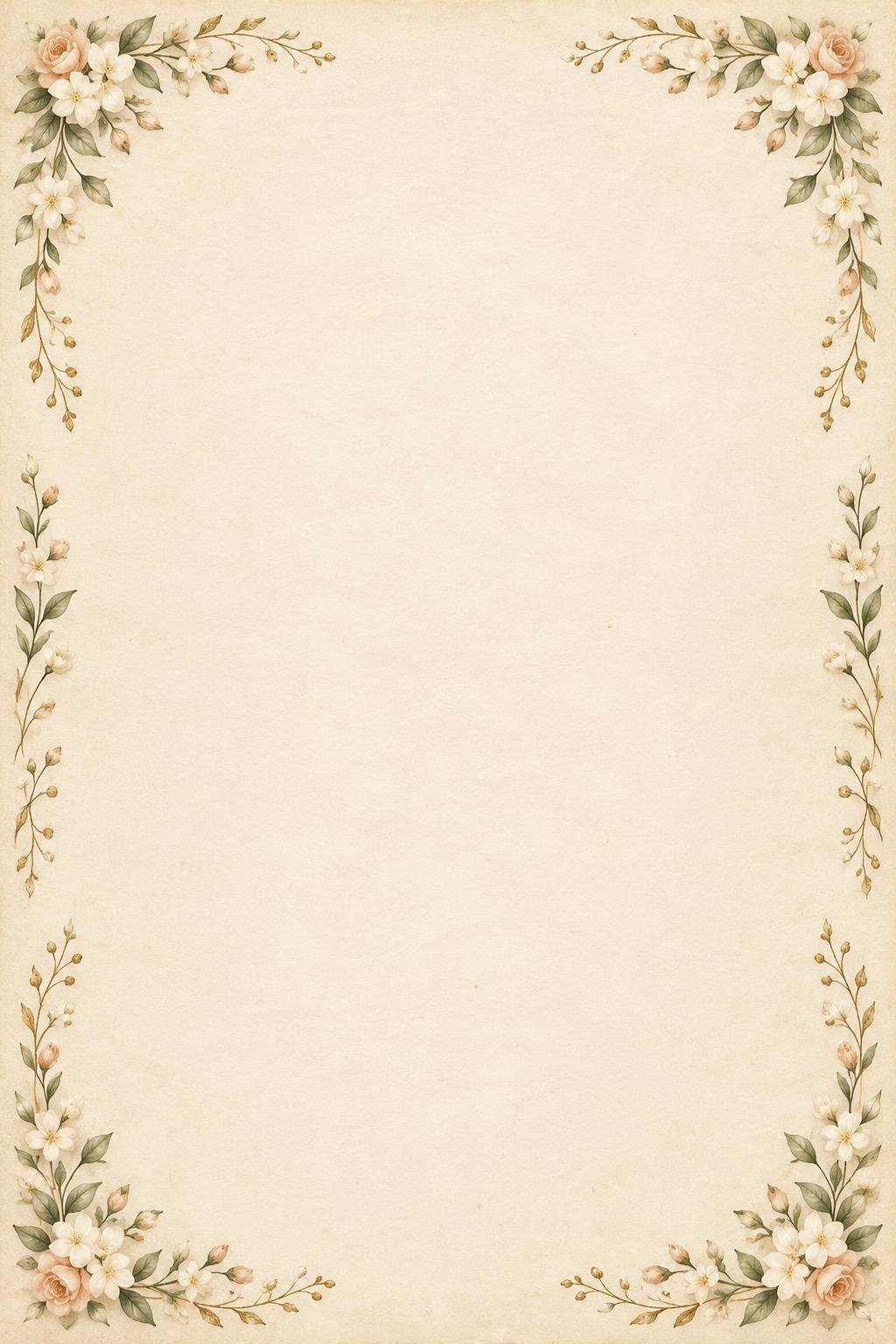Hand-painted jasmine, roses and gold botanical invitation border